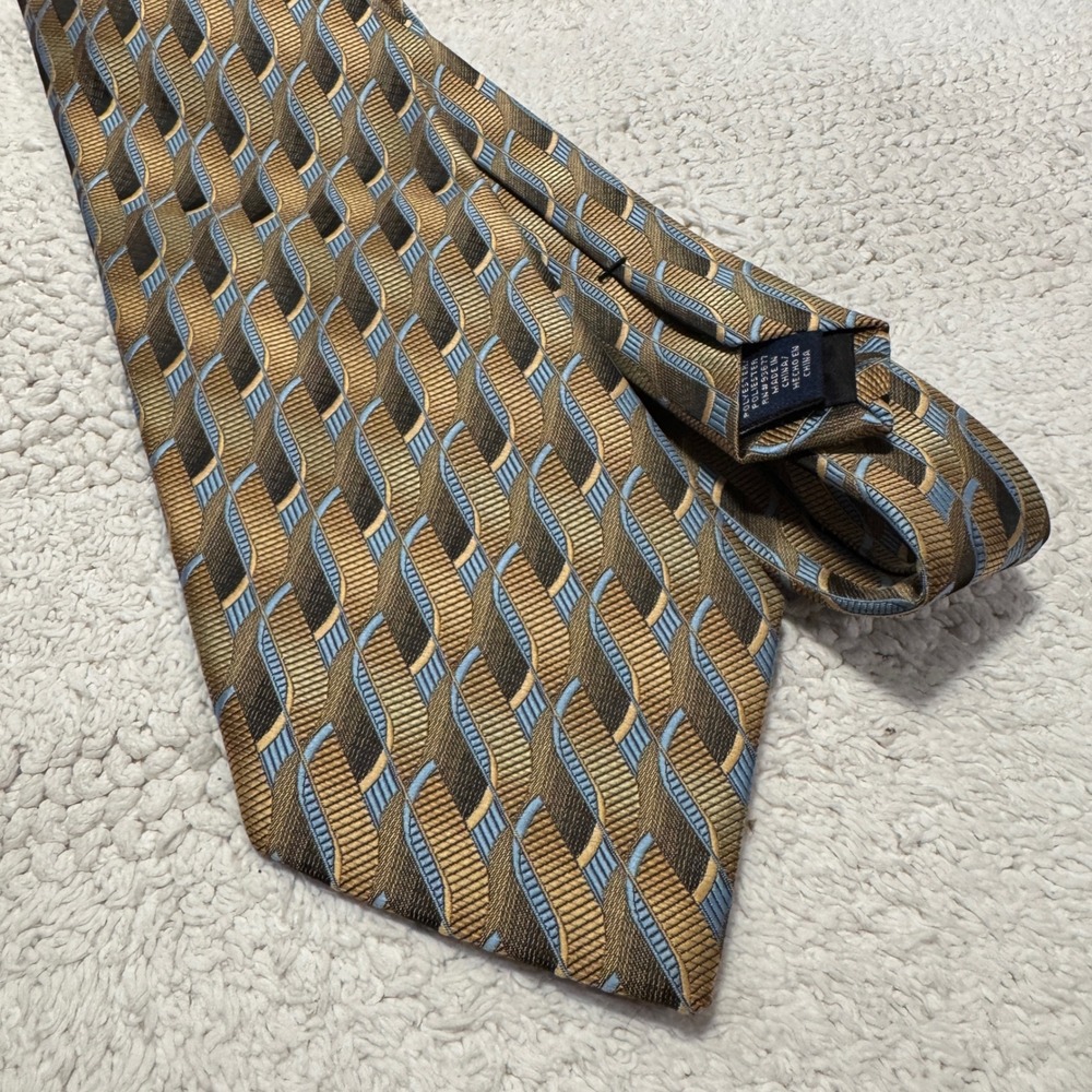 Vintage Stafford Tie Gold Blue Geometric Business Formal Necktie Abstract Casual
